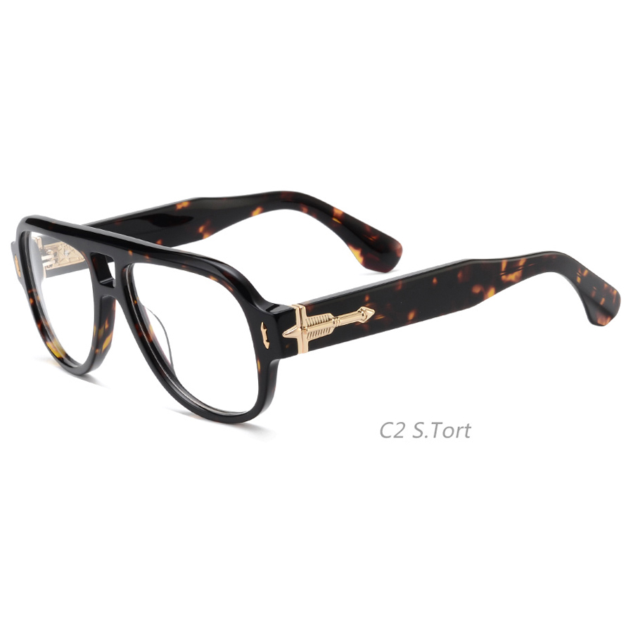 BD001 Hot Sale New Luxury Double Bridge Optical Frame Aviation Style Acetate Eyeglasses