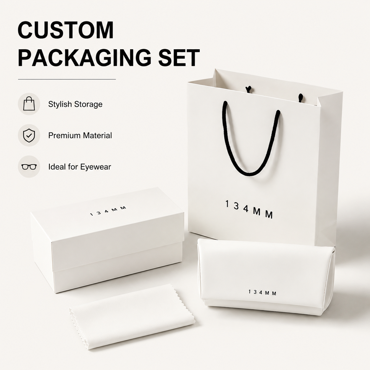 Wholesale Custom Logo White Paper Gift Bag Leather Eyeglasses Case Gift Box Pouch Cloth Optical Packaging Set