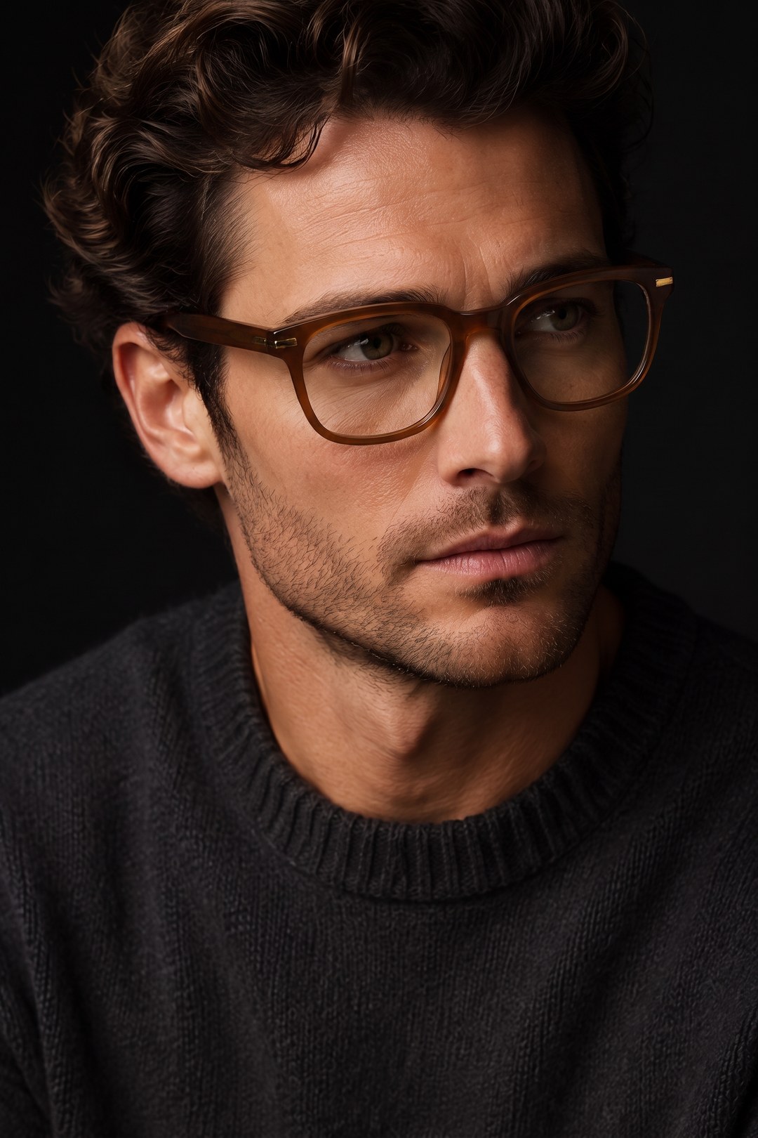 Elistro acetate eyewear editorial portrait in warm brown tones
