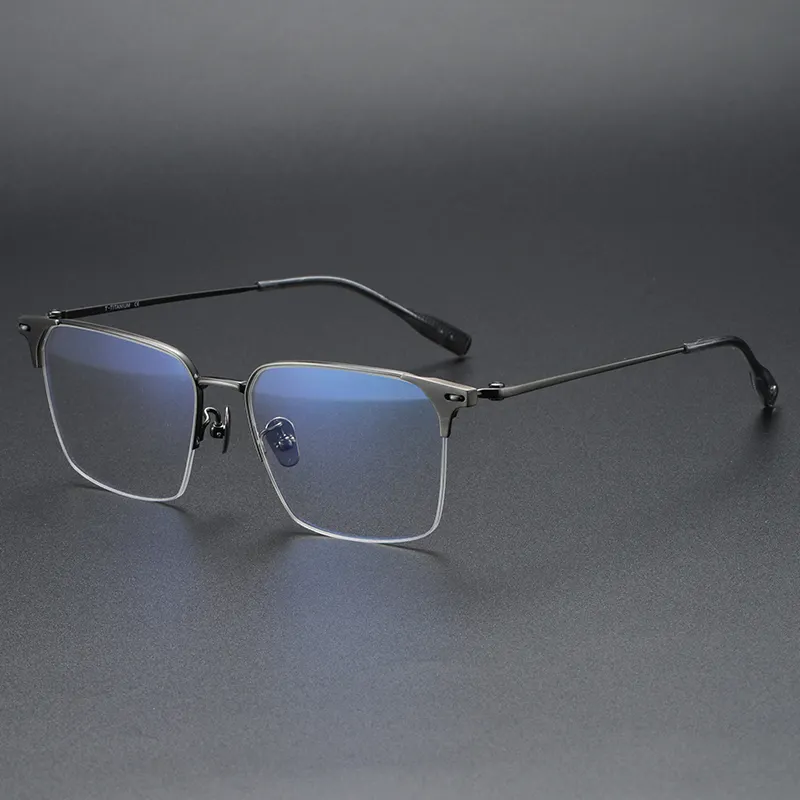 81007 Unisex Pure 100% Titanium Rectangle Optical Eyewear Eyeglasses Men Women Semi-rimless Glasses Half-frame Spectacle Frame