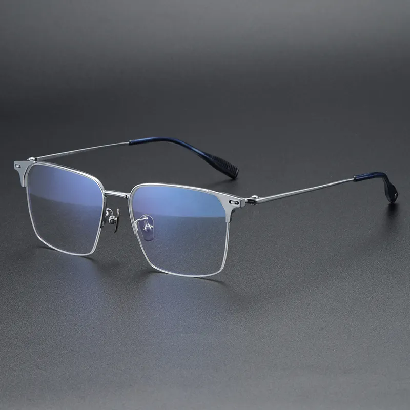 81007 Unisex Pure 100% Titanium Rectangle Optical Eyewear Eyeglasses Men Women Semi-rimless Glasses Half-frame Spectacle Frame