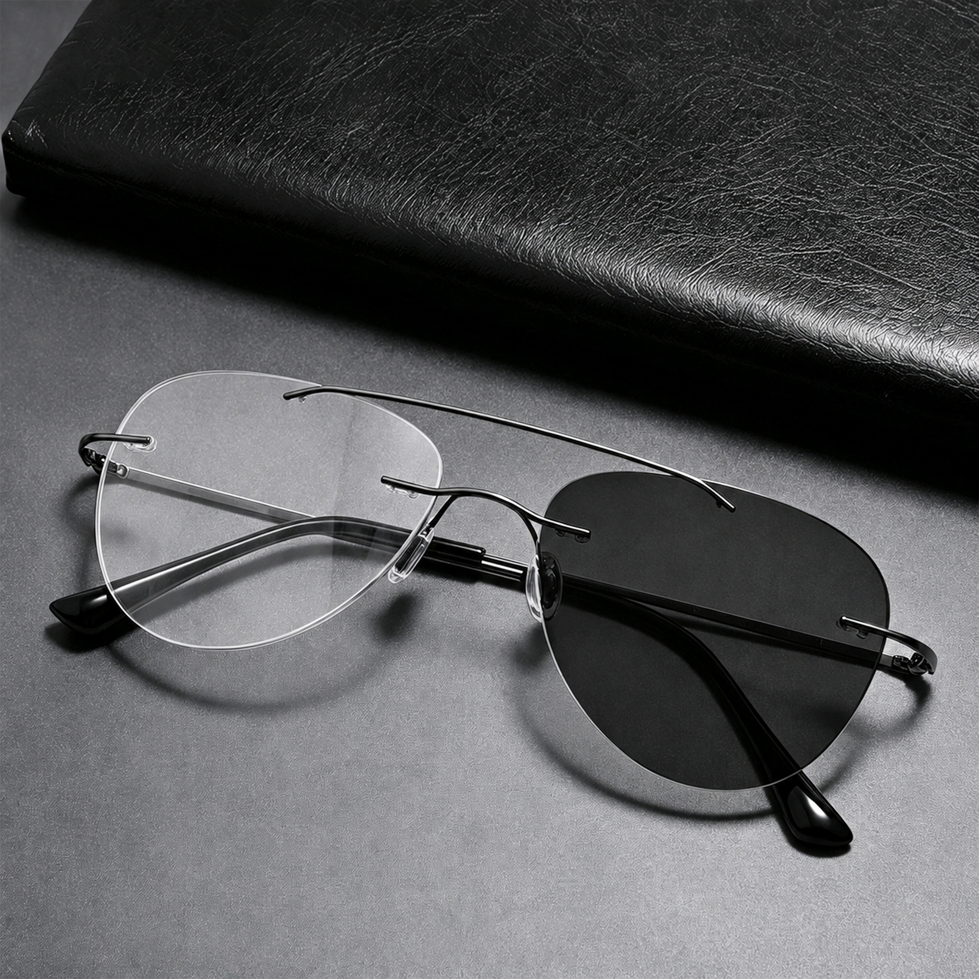 Premium Anti Uv400 Outdoor Computer Optical Frames Eyeglasses Rimless Sunglasses Photochromic Blue Light Glasses