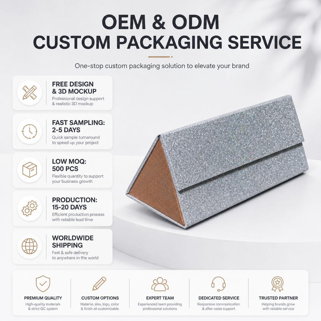 Custom Triangular Folding Eyeglasses Box Hard Cardboard One Piece Sunglasses Packaging Box Glasses Frame Case OEM ODM