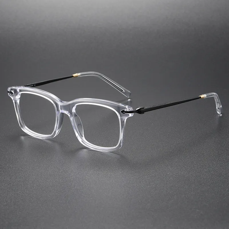 80852 Unisex Retro Business Rectangle Titanium Acetate Optical Eyewear Eyeglasses Transparent Spectacle Frame in Stock