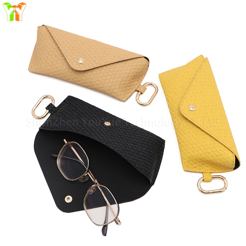 RR Sunglasses Case Fashion Soft PU Synthetic Leather Striped Pocket Hanging Hook Glasses Case Travel Portable Sunglasses Bag