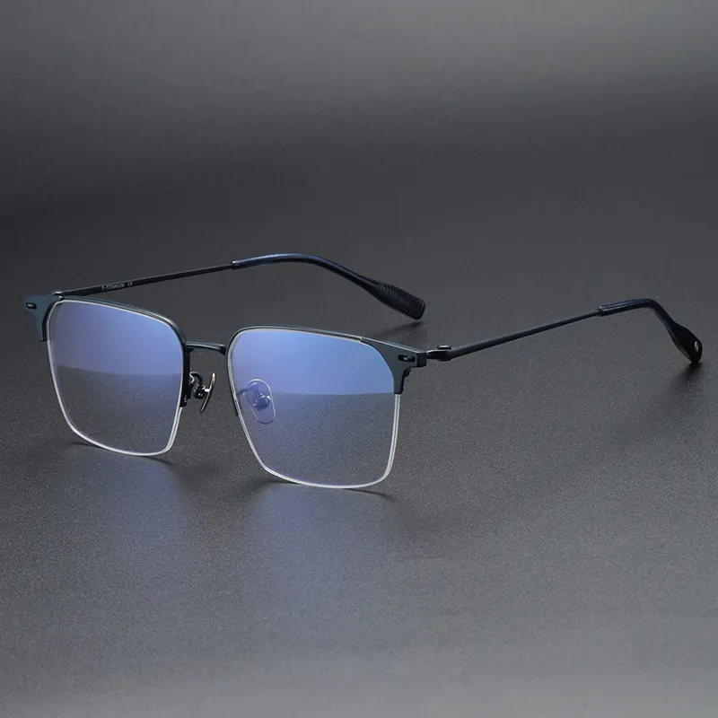 81007 Unisex Pure 100% Titanium Rectangle Optical Eyewear Eyeglasses Men Women Semi-rimless Glasses Half-frame Spectacle Frame