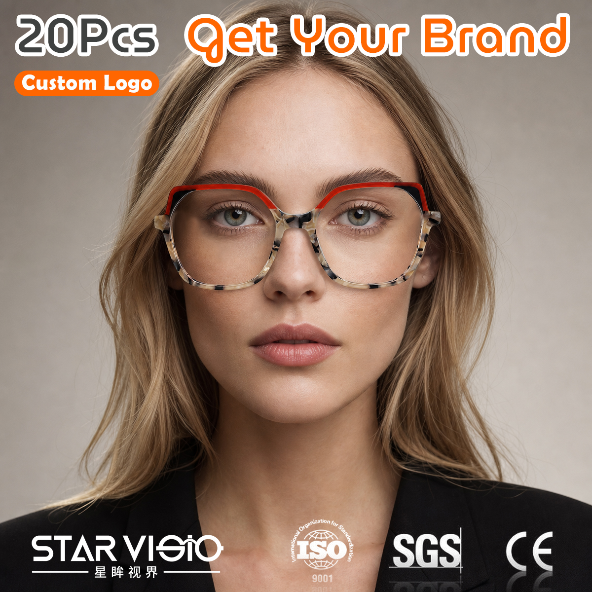 Color Block Acetate Front Eyeglasses Frames Optical Frames Red Gray Pattern Square Women Manufacturer Wholesale