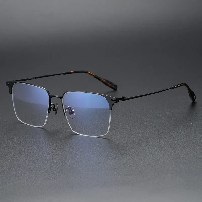 81007 Unisex Pure 100% Titanium Rectangle Optical Eyewear Eyeglasses Men Women Semi-rimless Glasses Half-frame Spectacle Frame