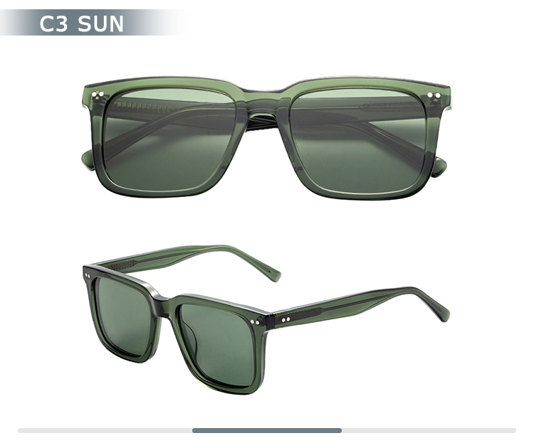 Ready Stock Polarized Light Weight Square Sunglasses Acetate Fiber Unisex Fashion Optical Frame With UV Protection