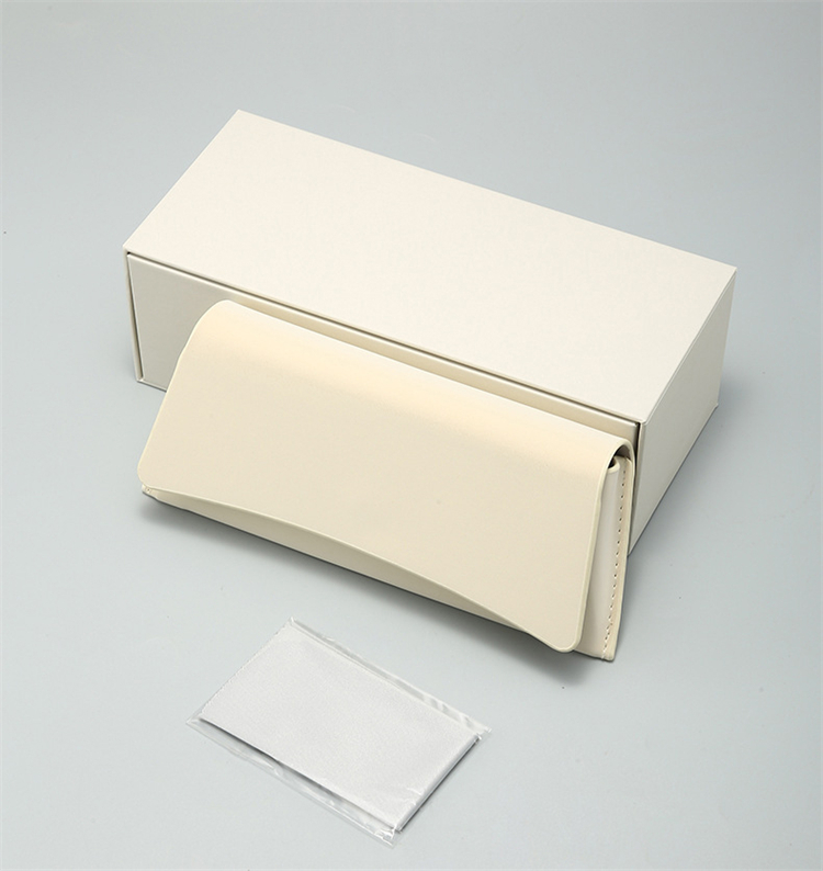 High Quality Custom Logo Rectangle PU Leather Glasses Case With Paper Gift Box Printing Hard Protection Storage &amp; Cleaning Cloth