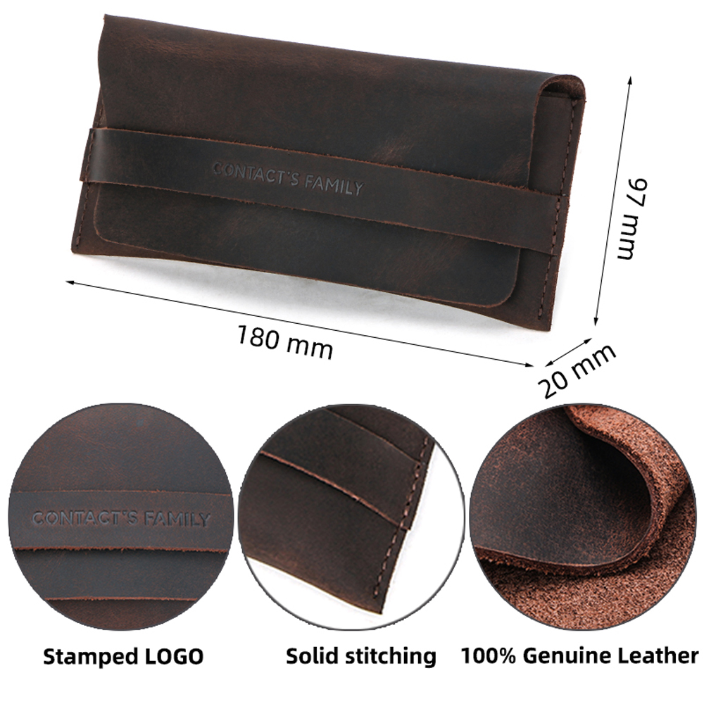 Genuine Leather Glasses Case Eco-Friendly Sunglasses Storage Pouch Solid Pattern Protective Eyewear Case for Eyeglasses CF4001