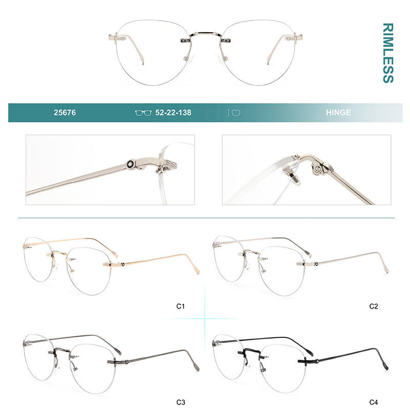 Model 25676 Aviation Rimless Optical Frames Metal Spectacles Frames for Men Women Prescription Frames Ready Stock Wholesale