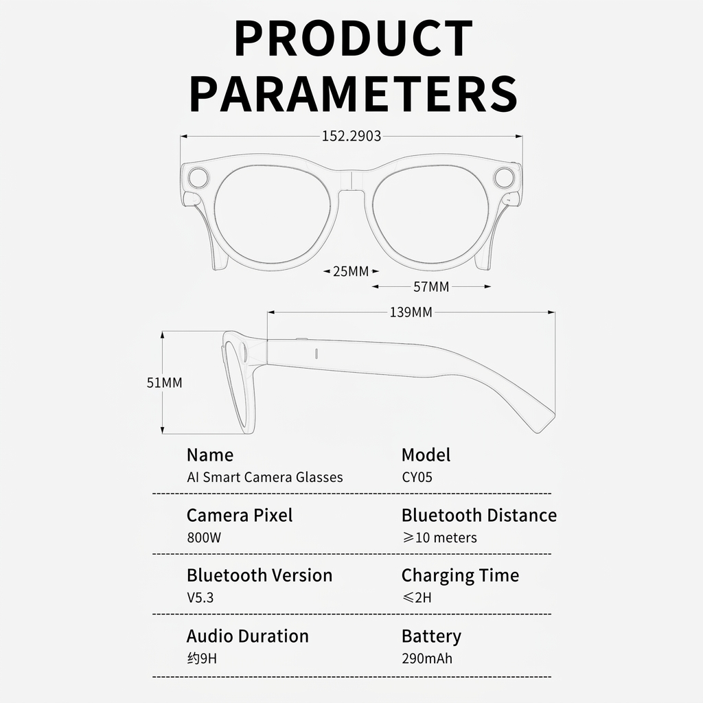 AI Camera Smart Glasses With 8MP Photo Video Recording Voice Control Real Time Translation Smart Glasses OEM ODM Factory