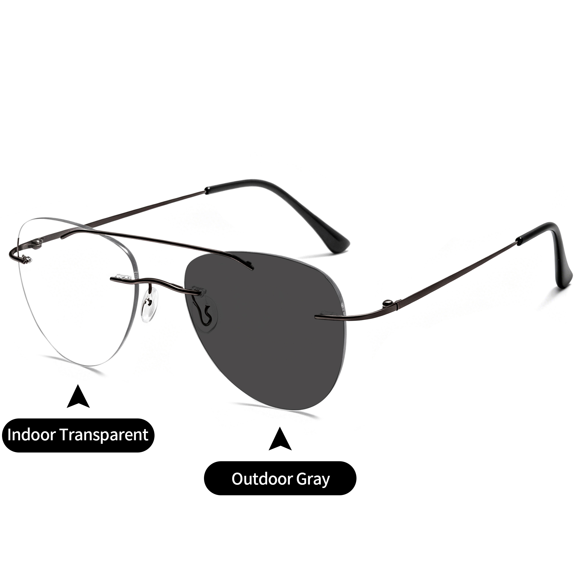 Premium Anti Uv400 Outdoor Computer Optical Frames Eyeglasses Rimless Sunglasses Photochromic Blue Light Glasses