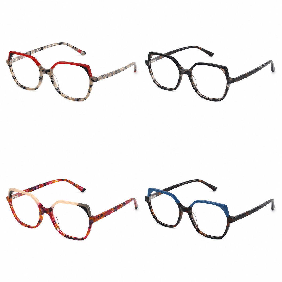Color Block Acetate Front Eyeglasses Frames Optical Frames Red Gray Pattern Square Women Manufacturer Wholesale