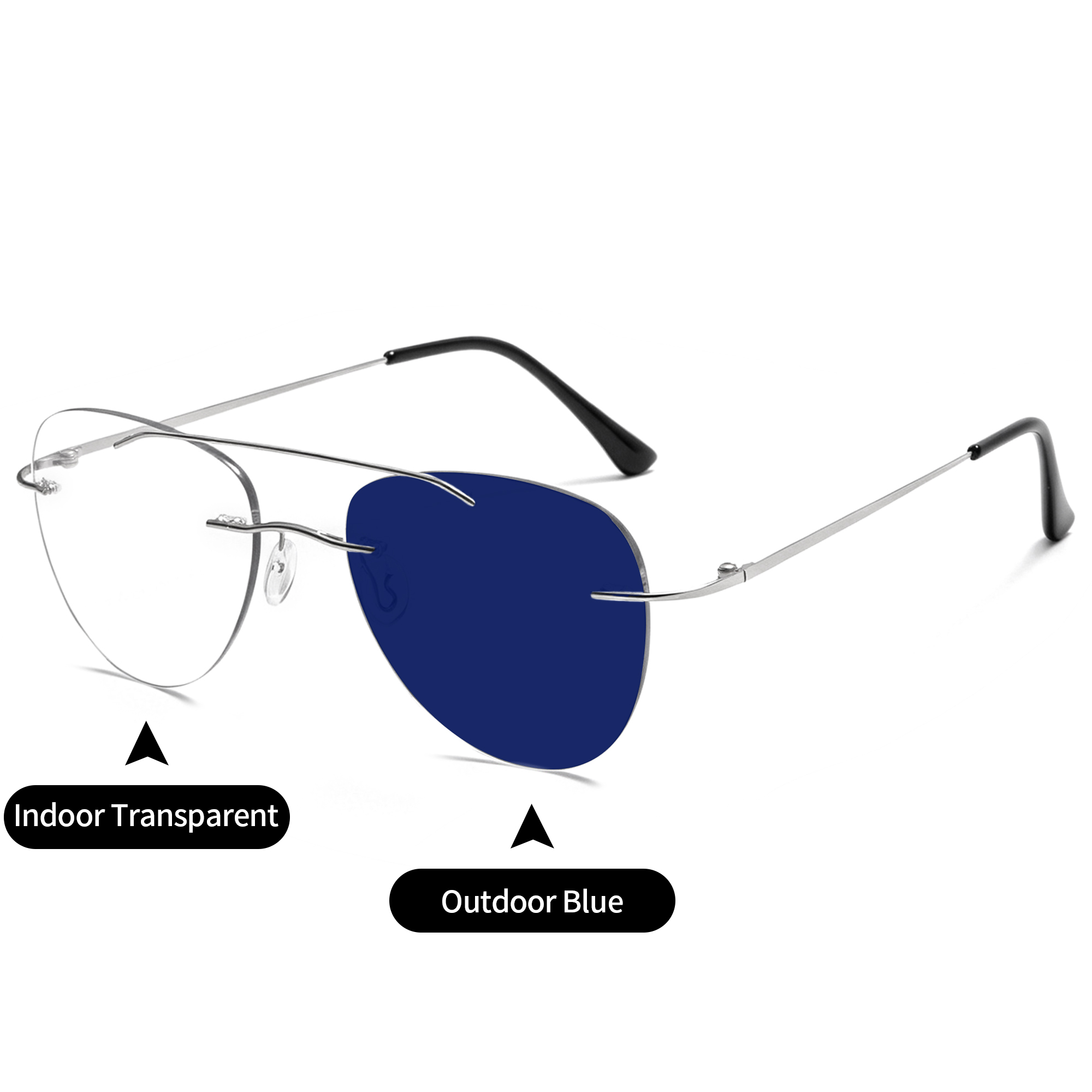 Premium Anti Uv400 Outdoor Computer Optical Frames Eyeglasses Rimless Sunglasses Photochromic Blue Light Glasses