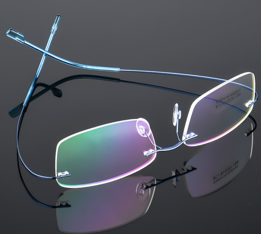 Rimless titanium eyeglass detail