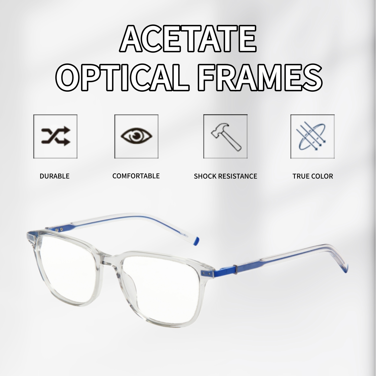 New Blue Transparent Square Full-Rim Comfortable Unisex Acetate Optical Frame Simple Fresh Versatile Style JNLOO 682707