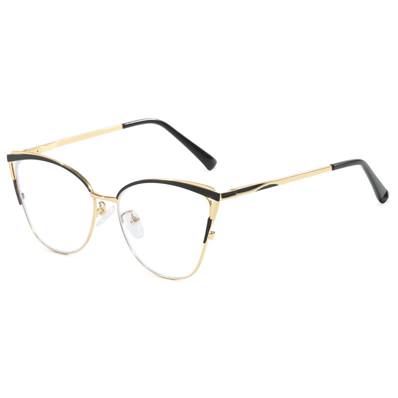 Cross-border new cat's eye full-frame plain glasses high-end feel blue light shielding metal frame reading can fit.