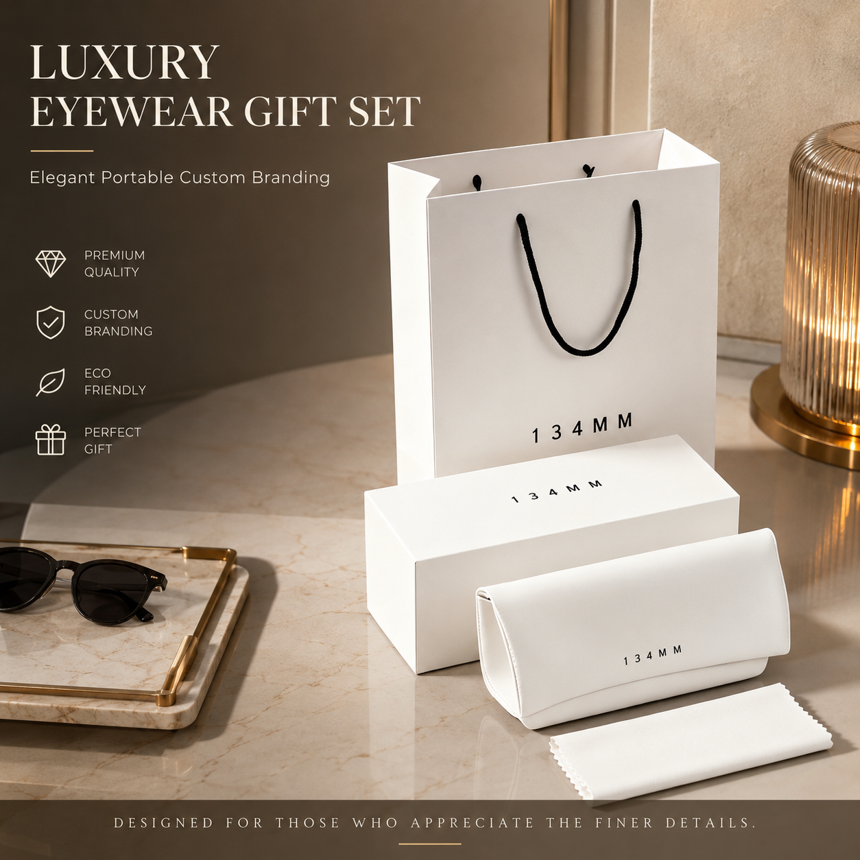 Wholesale Custom Logo White Paper Gift Bag Leather Eyeglasses Case Gift Box Pouch Cloth Optical Packaging Set