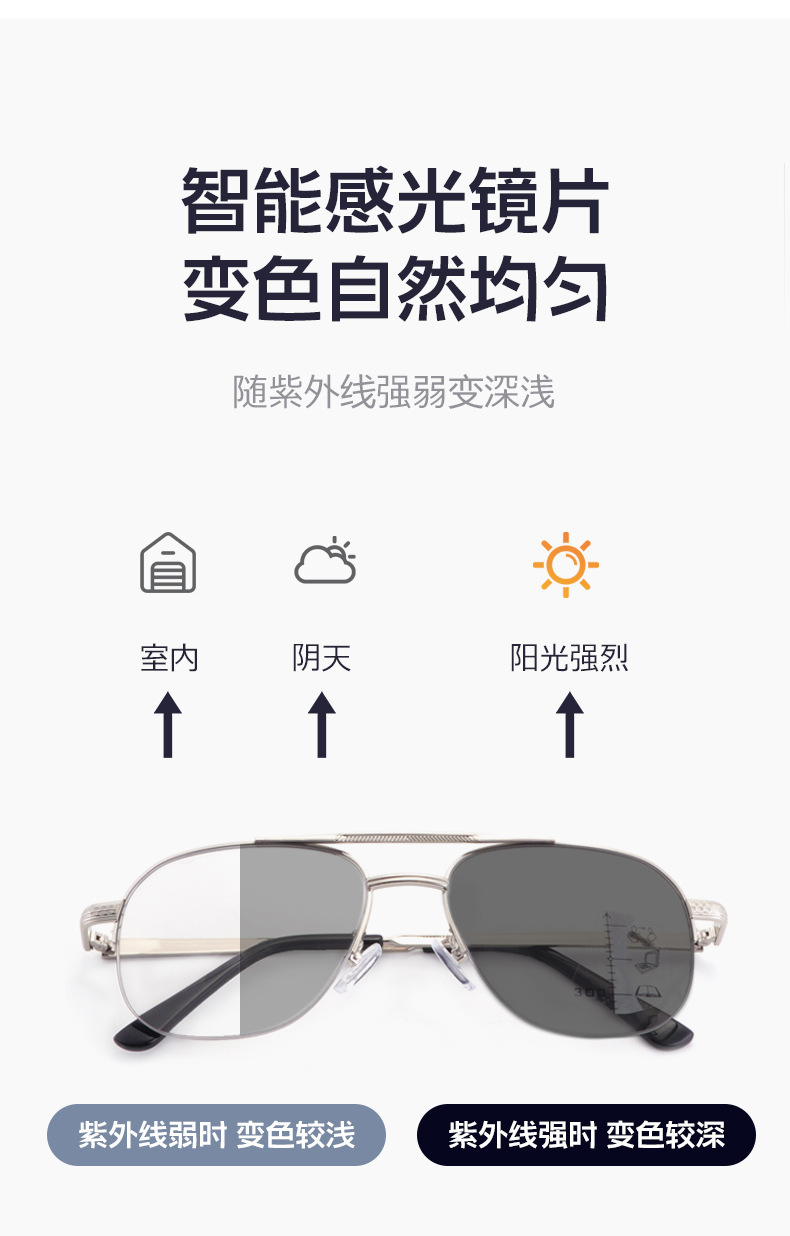 Large Metal Eyewear Men for Photogray Glasses Anti Blue Light HMC Coating Multifocal Progressive Reading Glasses Myopia