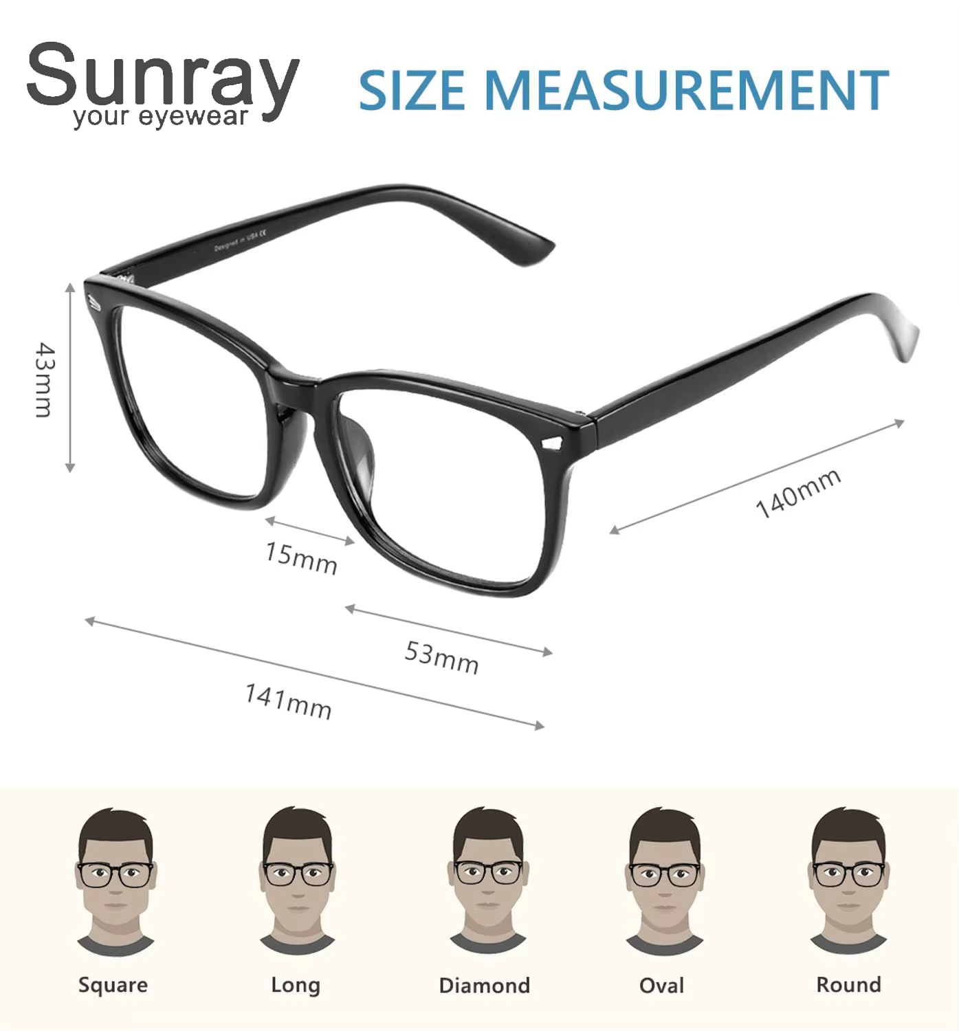 Sunray Classic Newest Square Computer Custom Logo Glasses Reduce Eye Strain Women Men Black Blue Light Blocking Glasses