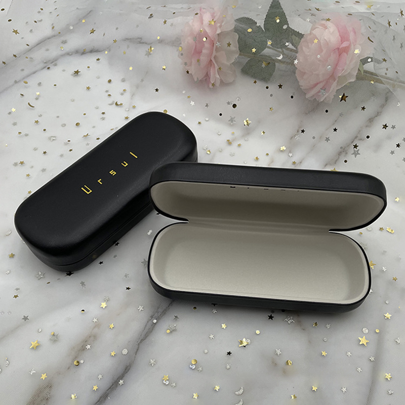 Custom Logo Leather Metal Optical Glasses Case Print Black Hard Eyewear Reading Glasses PU Protector Box