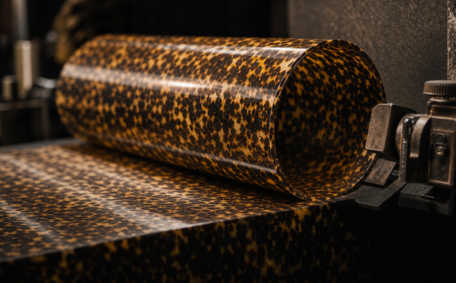 Tortoiseshell acetate sheet being prepared in an eyewear workshop