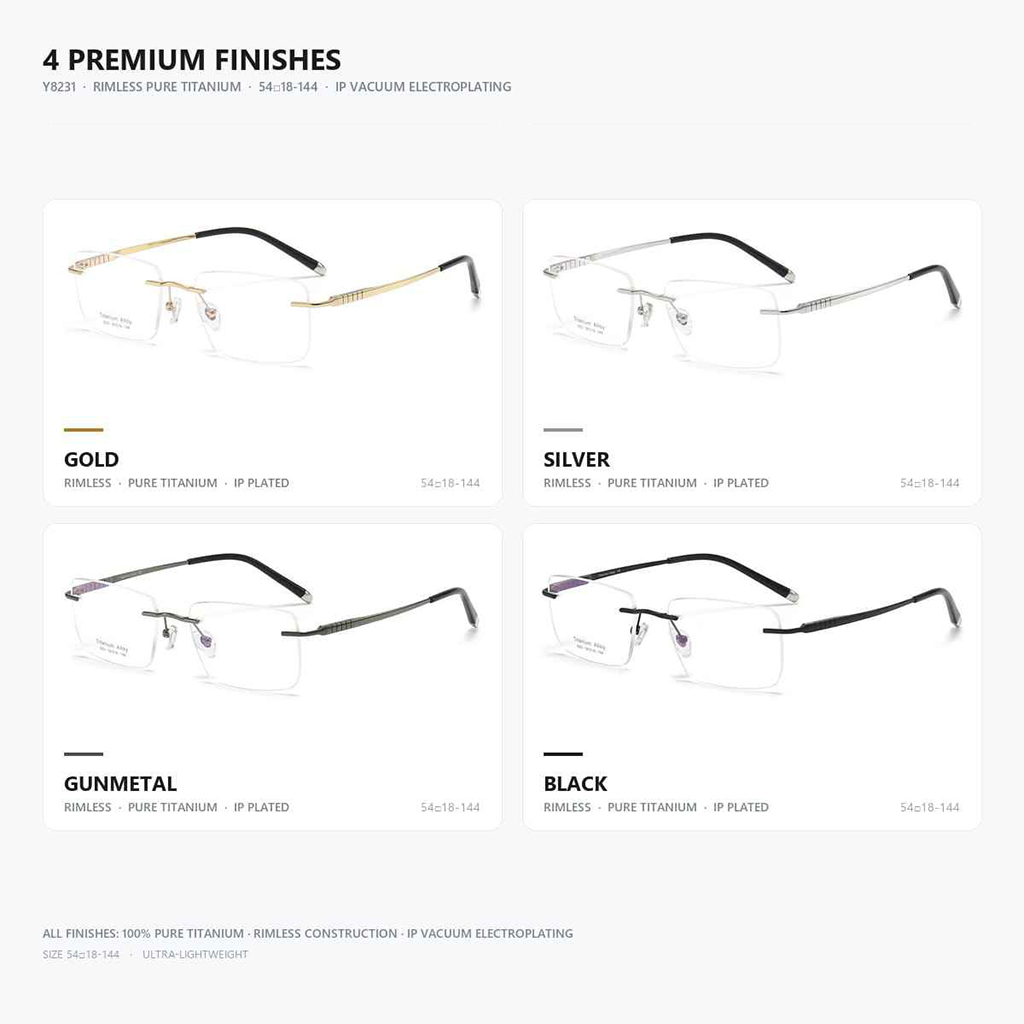 High Quality Good Medical Spectacles Male Luxury Eye Glasses Eyewear Titanium Rimless Eyeglasses Optical Frame for Men Wholesale