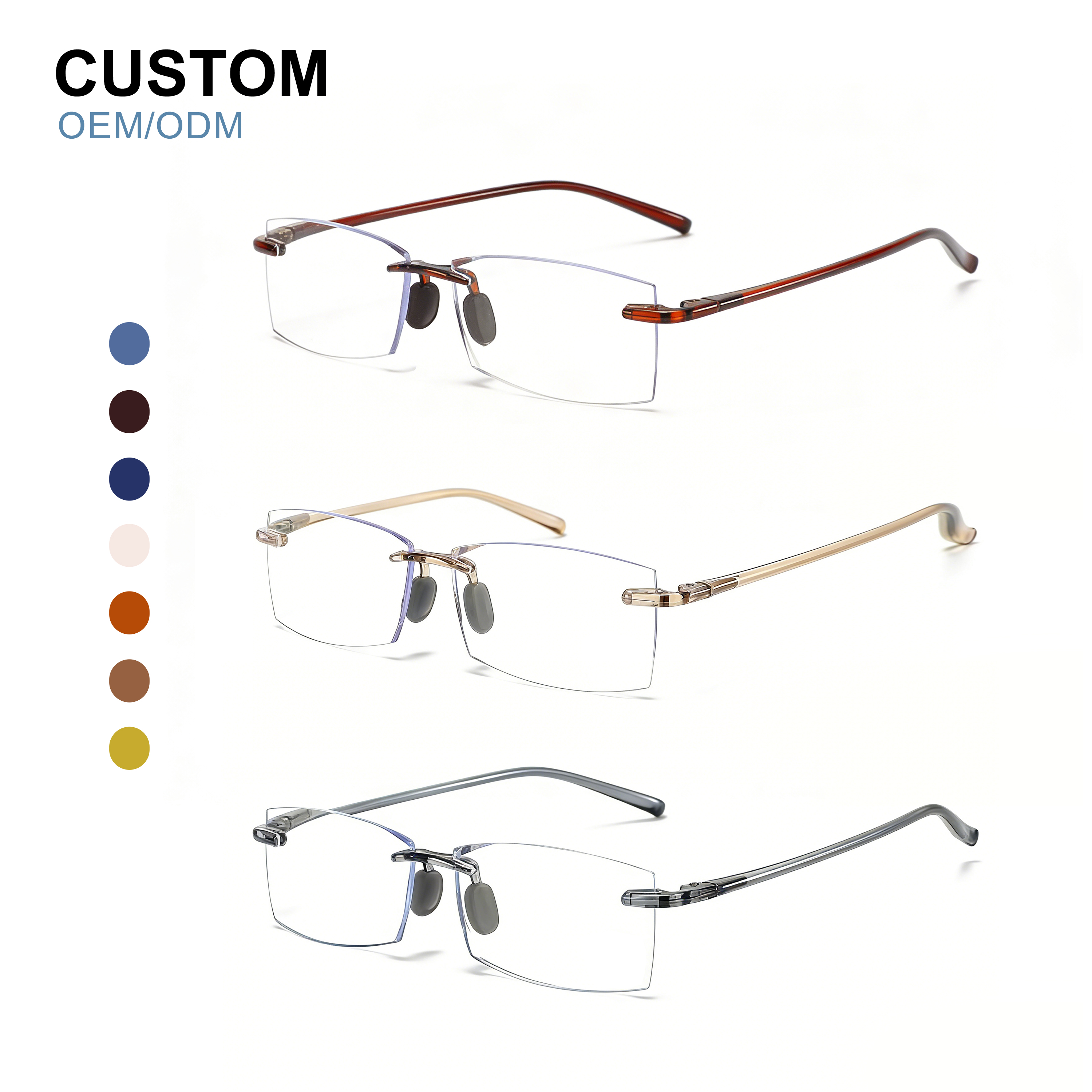 Rimless Squared PC Frame Good Quality Presbyopia Fashion Male Female Unisex Corrective Eyeglasses Reading Glasses