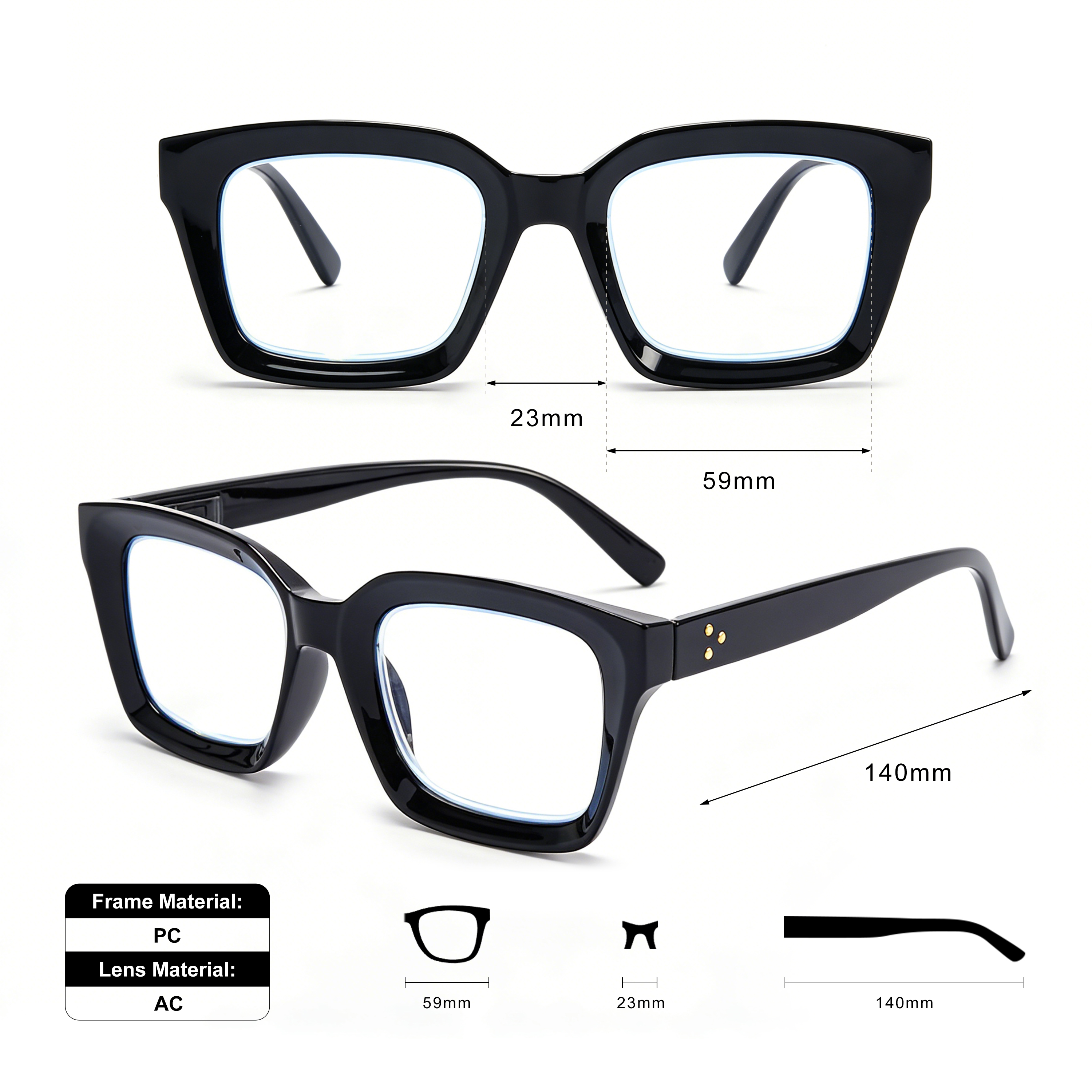 Personalized Wholesale Price Slim Fashion Square Frame Anti Blue Light Presbyopia Reading Glasses