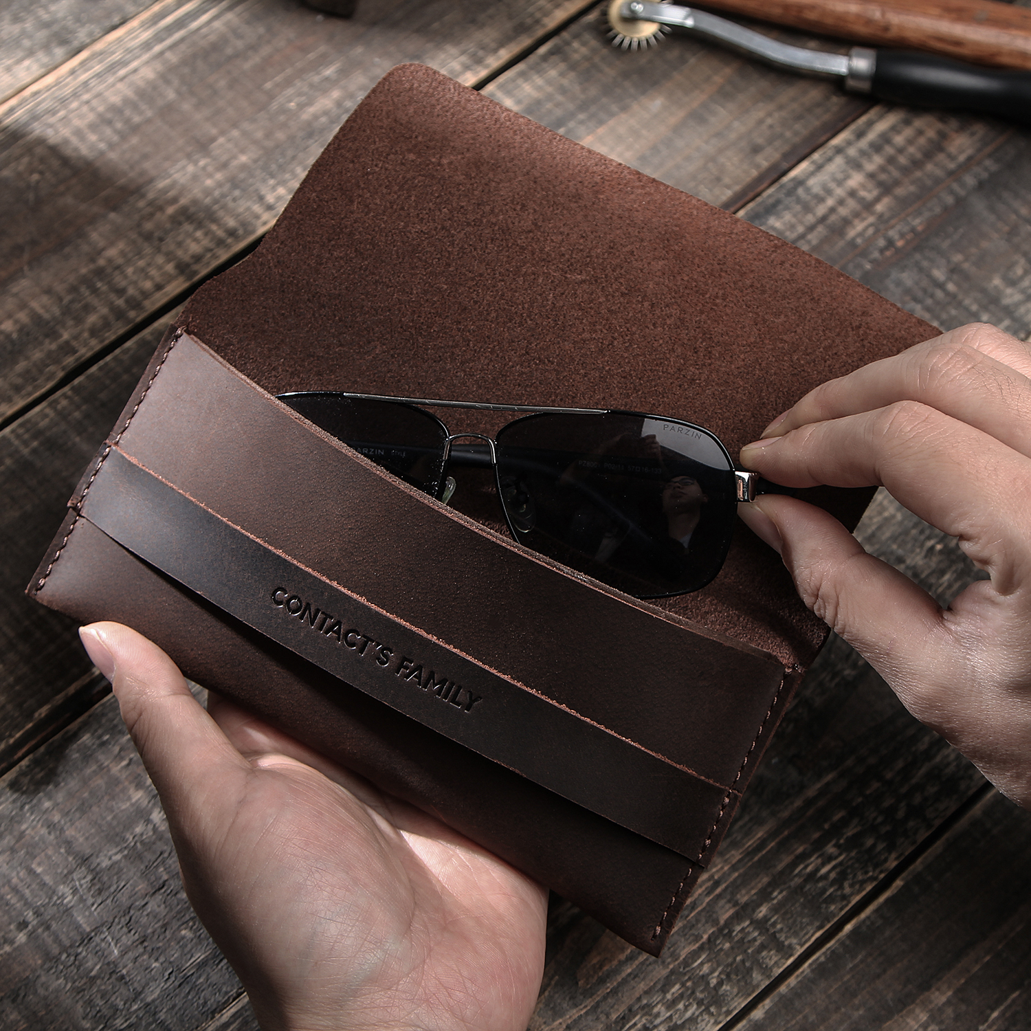 Genuine Leather Glasses Case Eco-Friendly Sunglasses Storage Pouch Solid Pattern Protective Eyewear Case for Eyeglasses CF4001