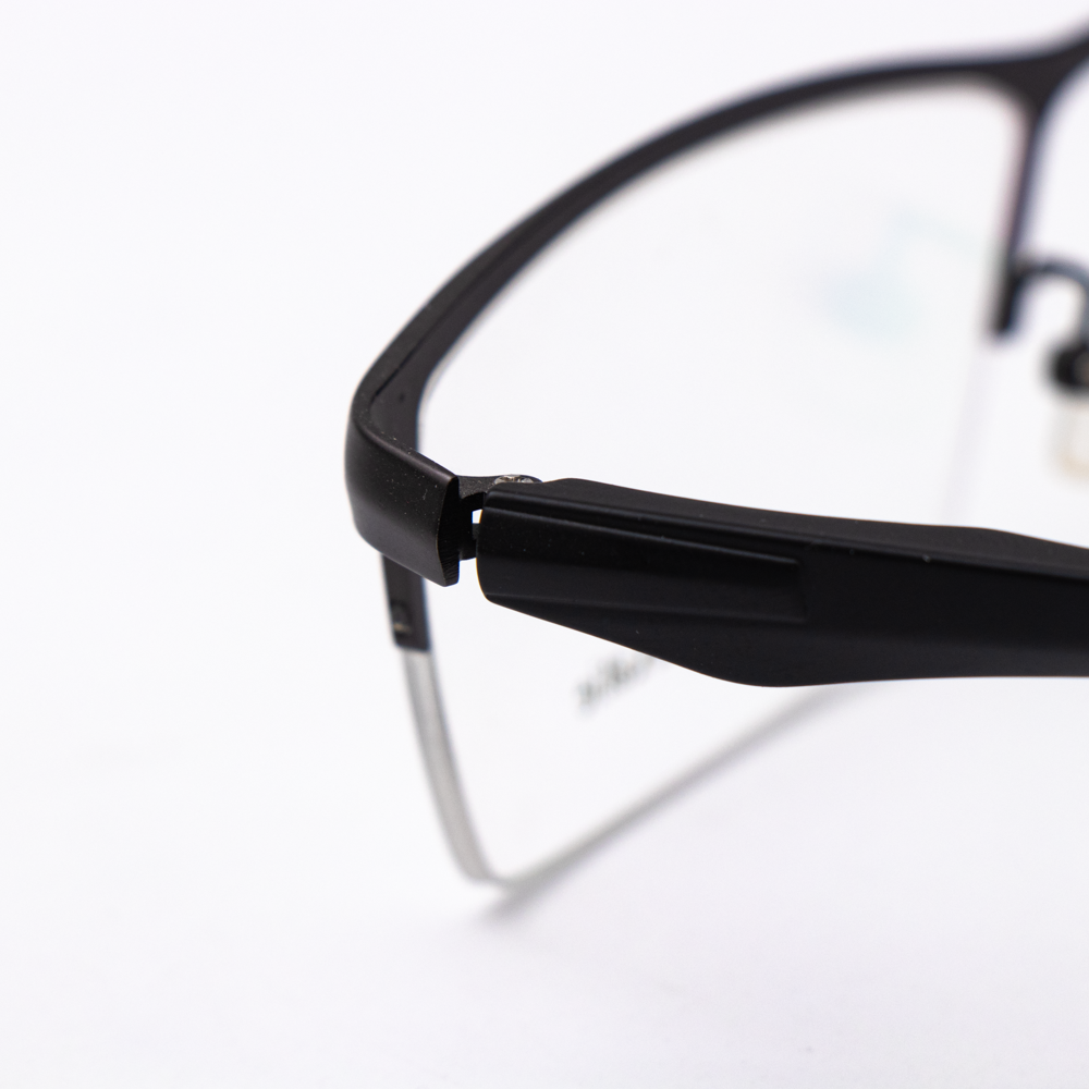 Kingway Model 10021 Unisex Retro Optical Semi-Rimless Square Lightweight Pure Titanium Eyeglasses Black Gold Reading Glasses