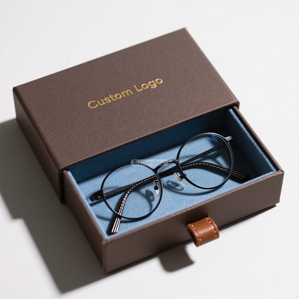 Custom Small Elegant Rigid Sliding Eyewear Paper Packaging Luxury Glasses Drawer Box With Ribbon