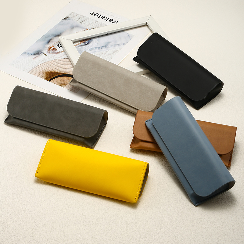 RTS New Arrival Handmade Fashionable Designs PU Semi-Hard Solid Leather Magnetic Rectangle Glasses Case 172x74x40mm Model 2