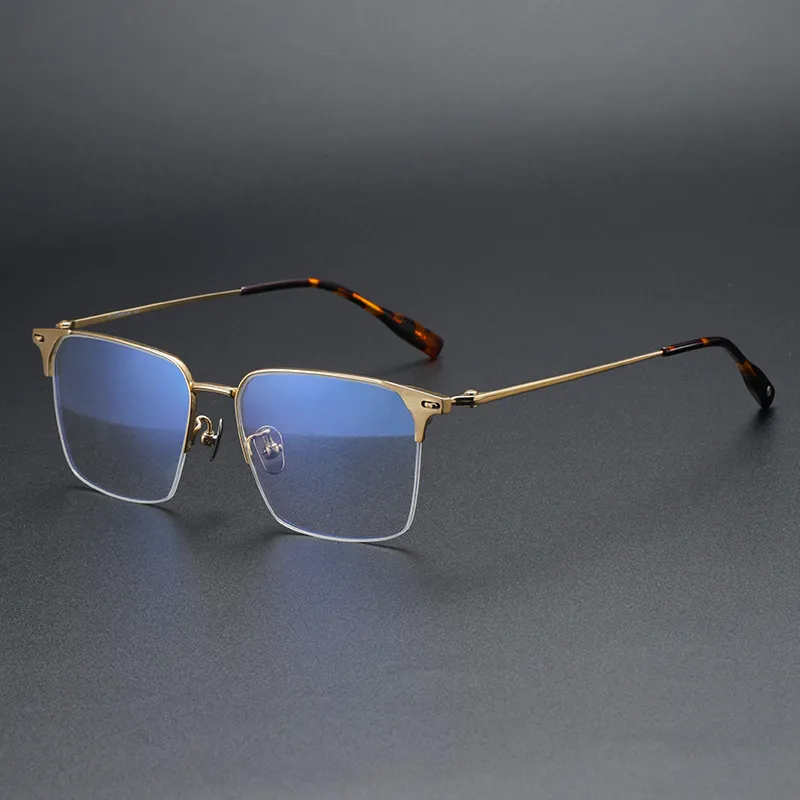 81007 Unisex Pure 100% Titanium Rectangle Optical Eyewear Eyeglasses Men Women Semi-rimless Glasses Half-frame Spectacle Frame