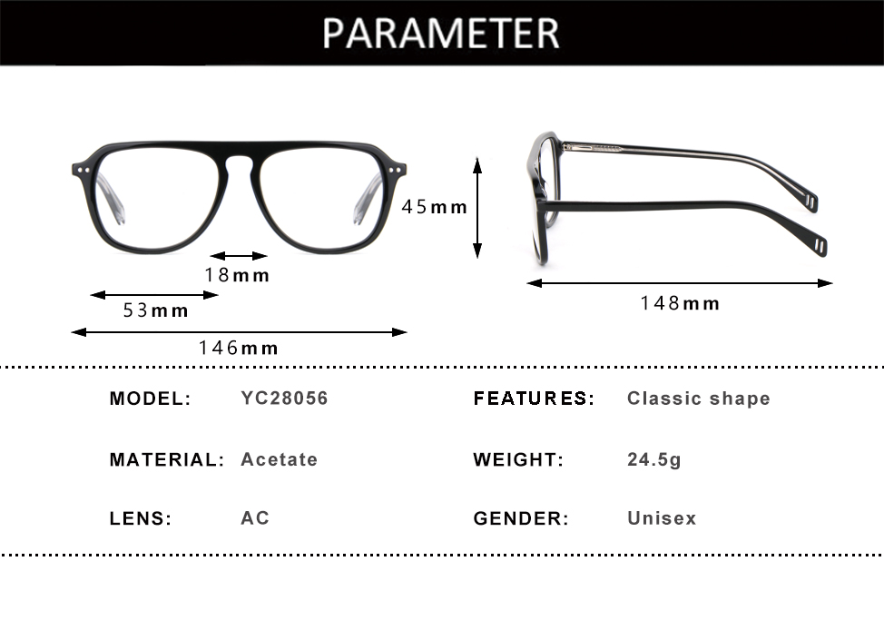Manufacture Fashion Aviation Eyeglasses Acetate Pilot Optical Blue Light Blocking Glasses Acetate Glasses Frame for Men Women
