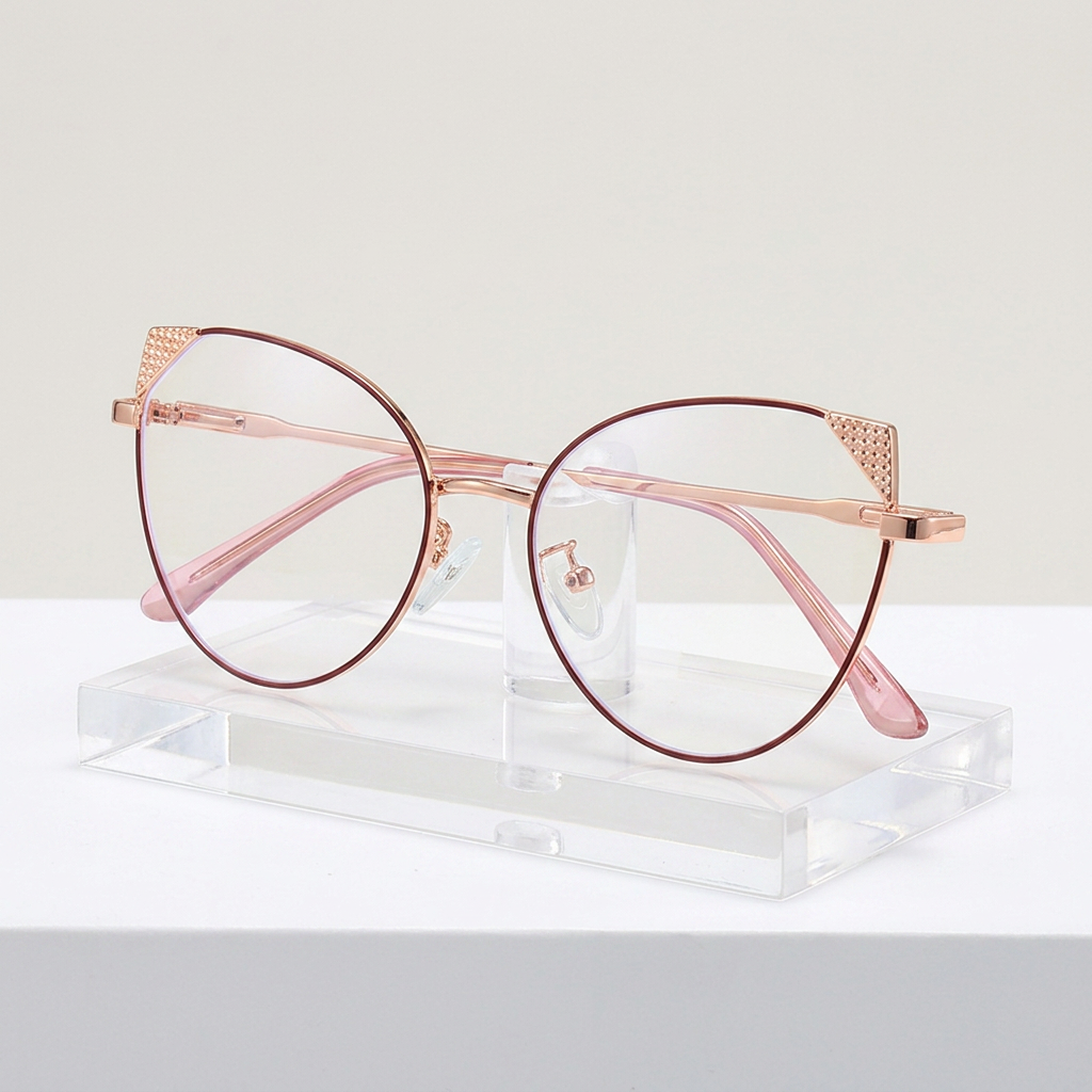 Classic Metal Blue Light Blocking Glasses Frames For Adults Unisex Full-Rim Cat-Eye Design Geometric Pattern Computer Eyeglasses